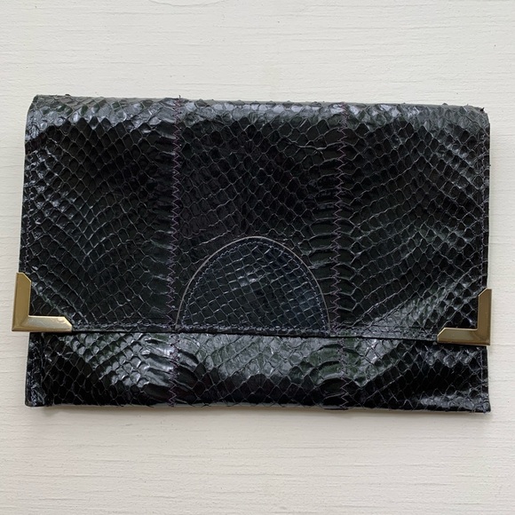 Vintage Patent Black Genuine Snakeskin Jane Shilton Shoulder  RARE Jane Shilton Genuine Snakeskin